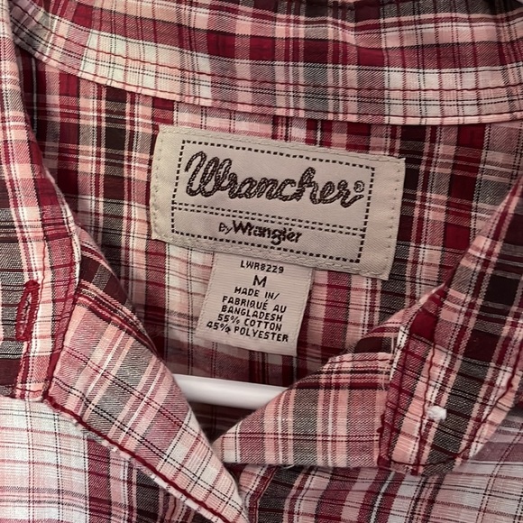Wrancher by Wrangler Plaid Red and White Long Sleeve Button Up Size Medi… - Picture 4 of 7